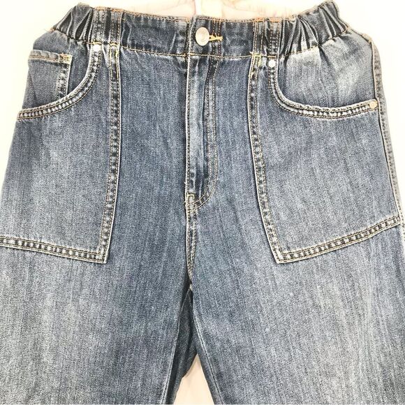 Hudson REMI Blue Denim High Rise Straight Leg Gathered Waist Crop Ankle Jeans - Picture 6 of 16